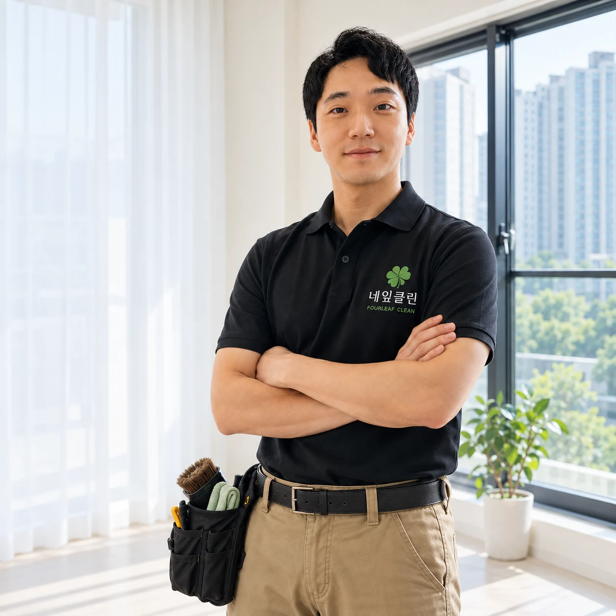 네잎클린 작업복을 입은 대표 김연우의 소개 이미지